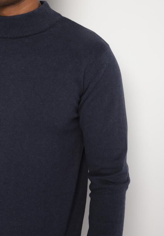 Granatowy Sweter Półgolf z Bawełną Ozdobiony Ściągaczami Zolila 5