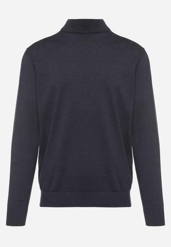 Granatowy Sweter Półgolf z Bawełną Ozdobiony Ściągaczami Zolila 6