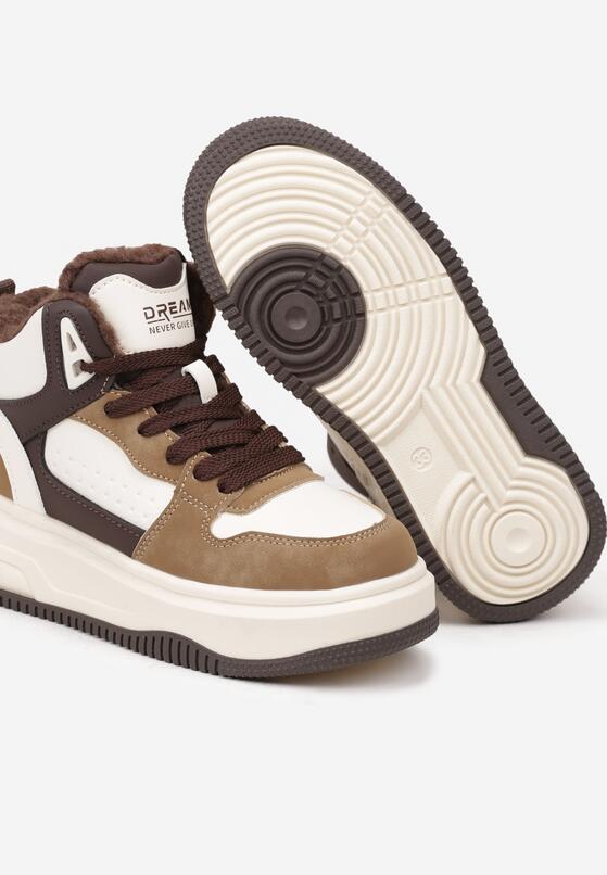Biało-Brązowe Botki Sneakersy na Grubej Podeszwie Ocieplane Futrem Nilremi 3