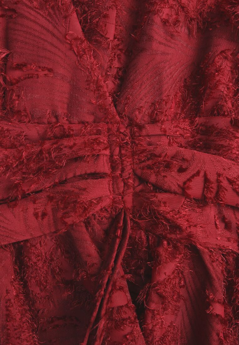 Bordowa Sukienka z Ozdobnymi Niteczkami i Marszczeniem Forenamia 8