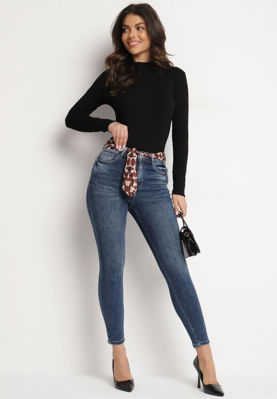 Niebieskie Jeansy Skinny Push Up z Wiązanym Paskiem Senamia 2