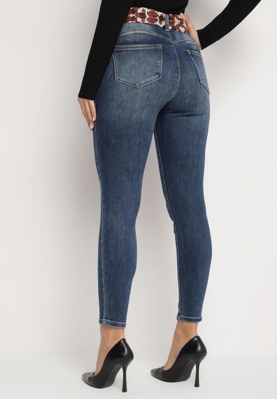 Niebieskie Jeansy Skinny Push Up z Wiązanym Paskiem Senamia 3