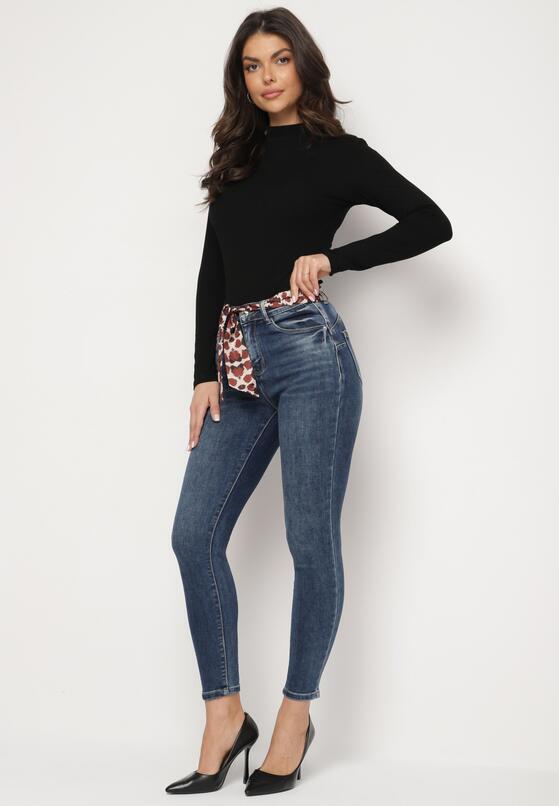 Niebieskie Jeansy Skinny Push Up z Wiązanym Paskiem Senamia 4
