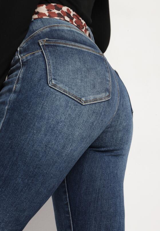 Niebieskie Jeansy Skinny Push Up z Wiązanym Paskiem Senamia 5