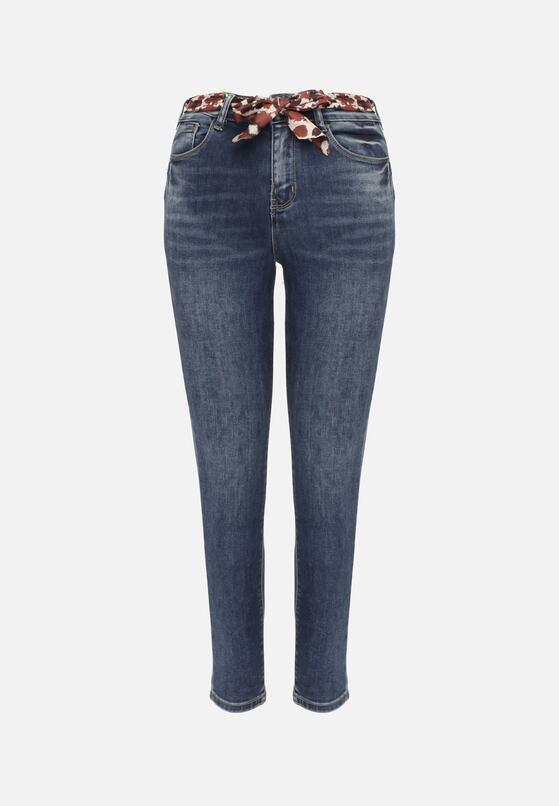 Niebieskie Jeansy Skinny Push Up z Wiązanym Paskiem Senamia 6