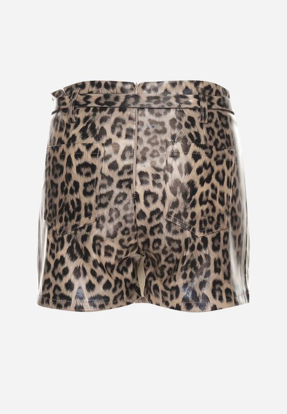 Brązowe Spódnico-Spodenki High Waist z Imitacji Skóry w Panterkę z Dodatkowym Paskiem Aveledi 7