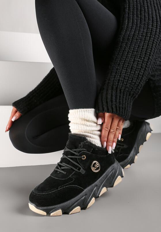 Czarne Sneakersy na Grubej Podeszwie Ozdobione Geometrycznym Wzorem Delannea 2