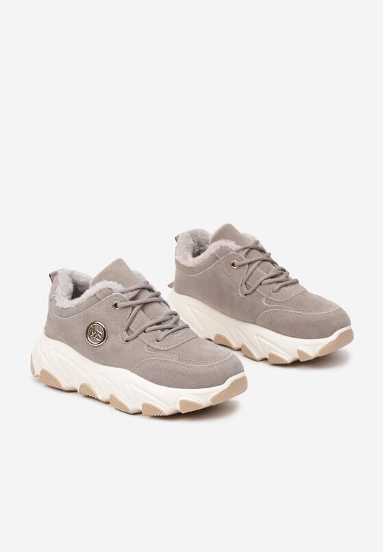 Szare Sneakersy na Grubej Podeszwie Ozdobione Geometrycznym Wzorem Delannea 5