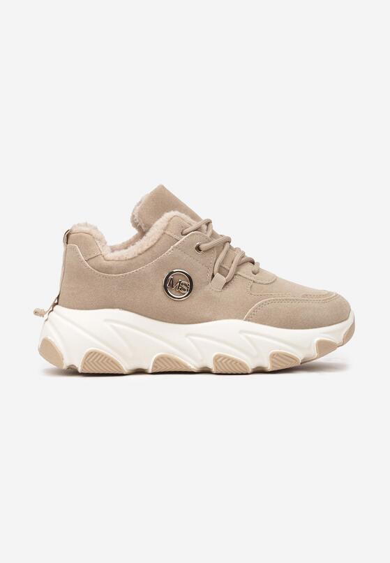 Ciemnobeżowe Sneakersy na Grubej Podeszwie Ozdobione Geometrycznym Wzorem Delannea 4