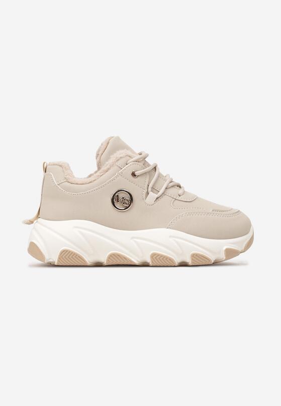 Beżowe Sneakersy na Grubej Podeszwie Ozdobione Geometrycznym Wzorem Delannea 4