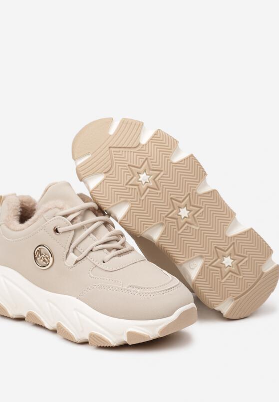 Beżowe Sneakersy na Grubej Podeszwie Ozdobione Geometrycznym Wzorem Delannea 6