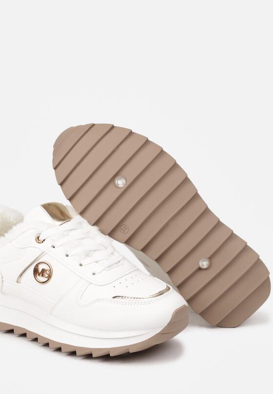 Białe Płaskie Sznurowane Sneakersy Ocieplane Ozdobione Metalicznymi Aplikacjami Cyrirra 6