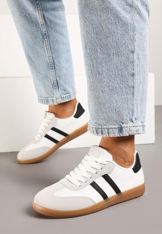 Białe Sneakersy z Imitacji Zamszu na Płaskiej Podeszwie Memeriana 3