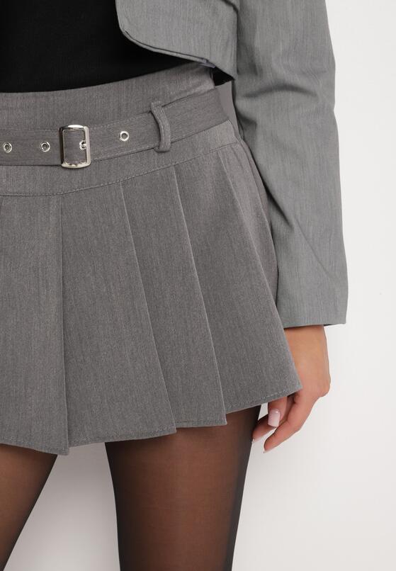 Ciemnoszare Szorty Spódnica w Stylu Preppy Plisowane z Niskim Stanem Rominita 5