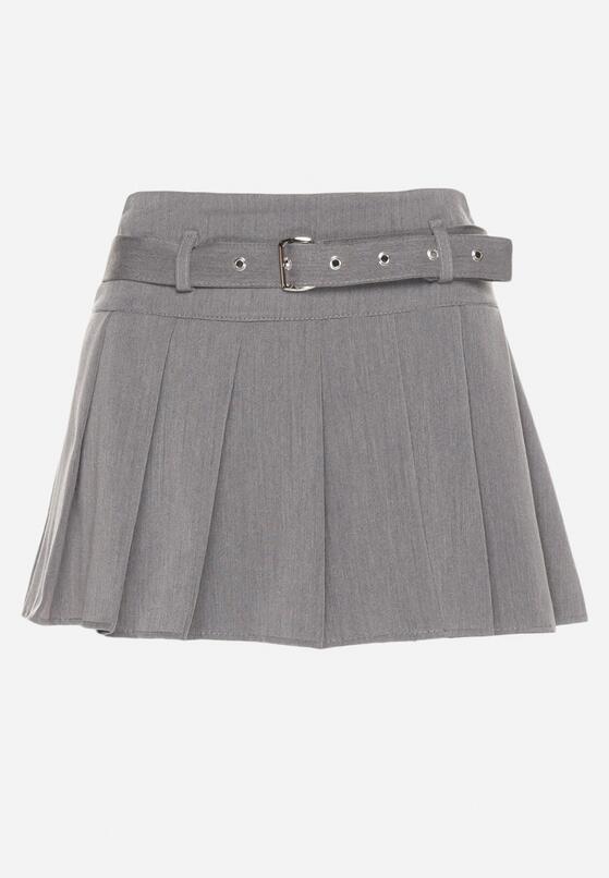 Ciemnoszare Szorty Spódnica w Stylu Preppy Plisowane z Niskim Stanem Rominita 6