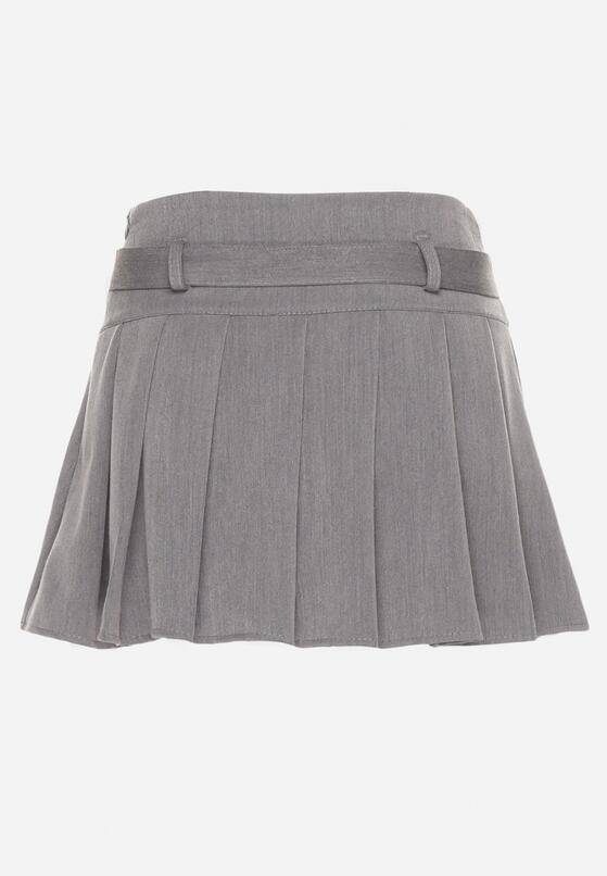 Ciemnoszare Szorty Spódnica w Stylu Preppy Plisowane z Niskim Stanem Rominita 7