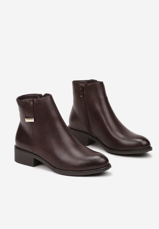 Brązowe Eleganckie Botki z Minimalistyczną Aplikacją Tuleeti 5