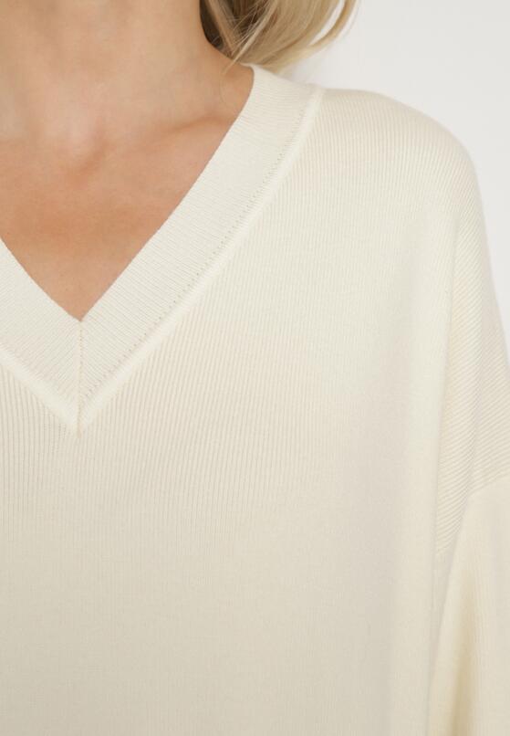 Jasnobeżowa Sukienka z Wełną i Bawełną o Kroju Oversize Ilavara 5
