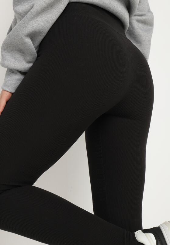 Czarne Elastyczne Legginsy z Wysokim Stanem z Prążkowanego Materiału Nelrida 5