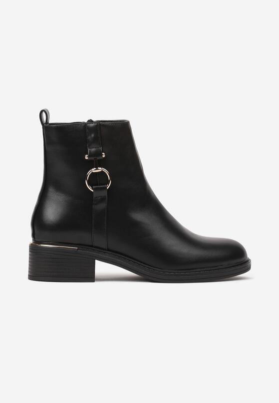 Czarne Eleganckie Botki na Niskim Obcasie z Metalowymi Aplikacjami Sanalith 4