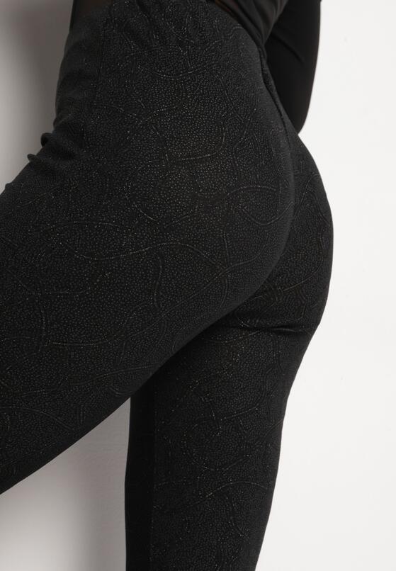 Czarne Brokatowe Spodnie Dzwony High Waist z Wiskozą i Gumką w Pasie Emaleira 5