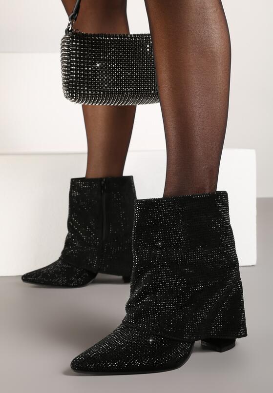 Czarne Botki z Wywiniętą Cholewką z Cyrkoniami Emiraethe 2