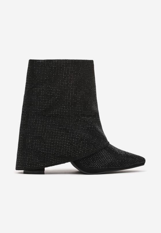 Czarne Botki z Wywiniętą Cholewką z Cyrkoniami Emiraethe 4