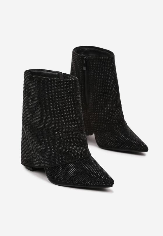 Czarne Botki z Wywiniętą Cholewką z Cyrkoniami Emiraethe 5
