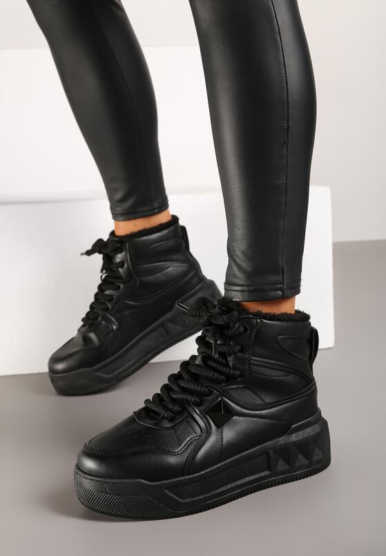 Czarne Sneakersy za Kostkę z Futrzaną Wyściółką Emindria 3
