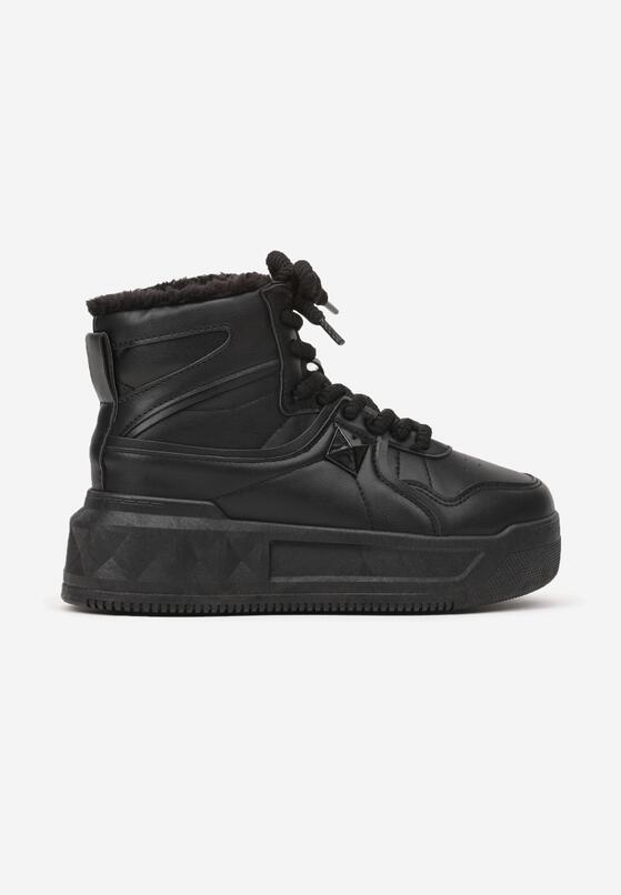Czarne Sneakersy za Kostkę z Futrzaną Wyściółką Emindria 4
