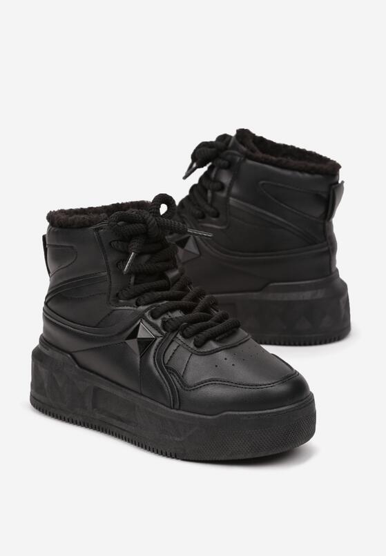 Czarne Sneakersy za Kostkę z Futrzaną Wyściółką Emindria 5