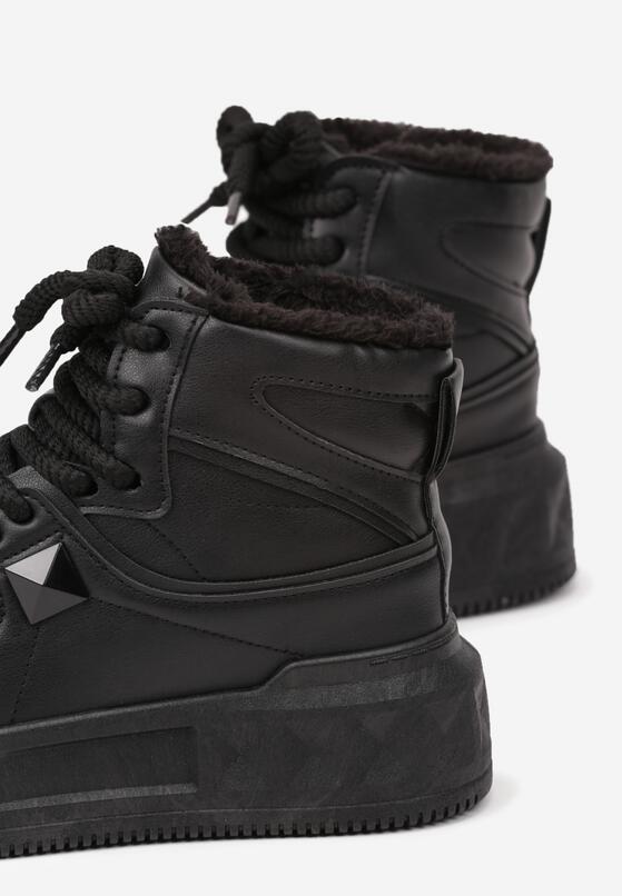 Czarne Sneakersy za Kostkę z Futrzaną Wyściółką Emindria 6