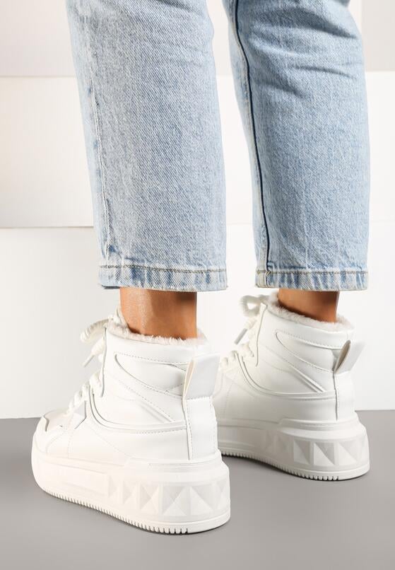 Białe Sneakersy za Kostkę z Futrzaną Wyściółką Emindria 3