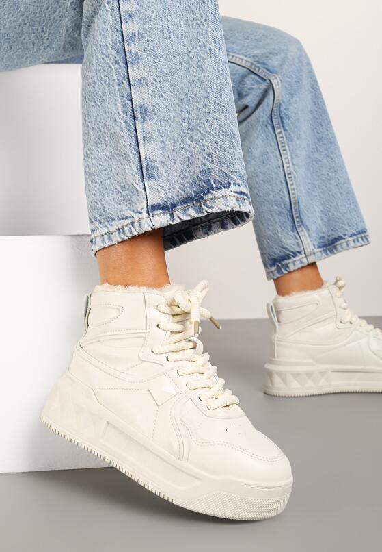 Beżowe Sneakersy za Kostkę z Futrzaną Wyściółką Emindria 3