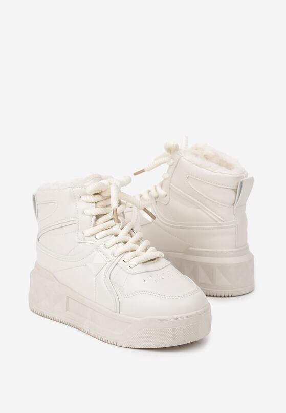 Beżowe Sneakersy za Kostkę z Futrzaną Wyściółką Emindria 5