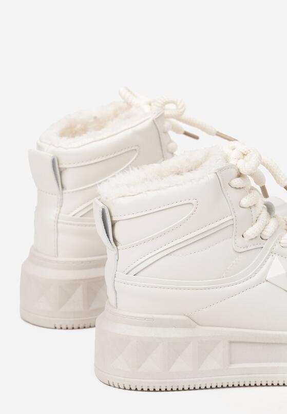 Beżowe Sneakersy za Kostkę z Futrzaną Wyściółką Emindria 6