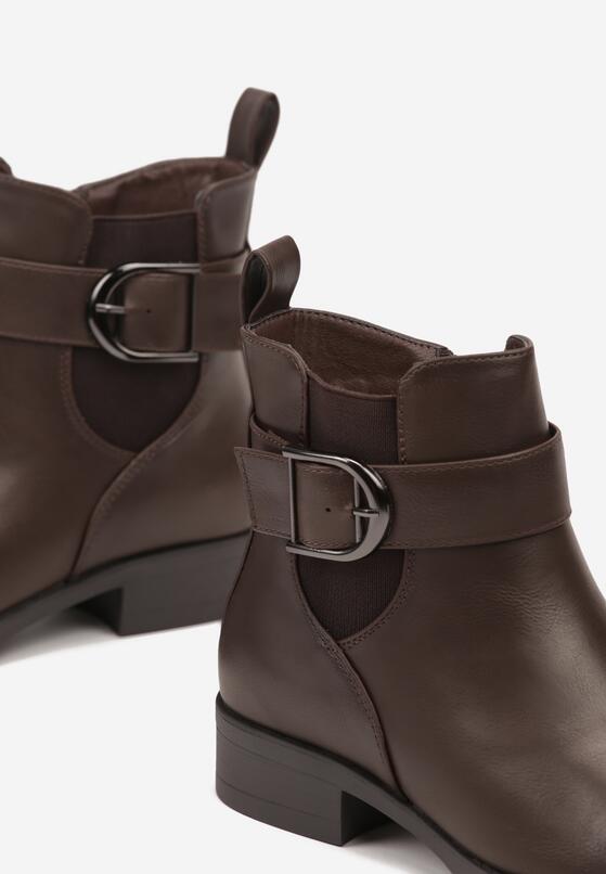 Brązowe Eleganckie Botki Sztyblety z Klamrą Edelith 6