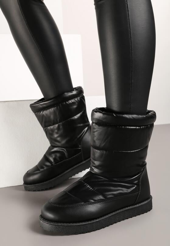 Czarne Płaskie Śniegowce z Pikowaną Cholewką Kariti 2