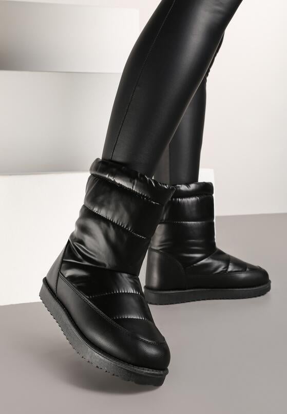 Czarne Płaskie Śniegowce z Pikowaną Cholewką Kariti 1