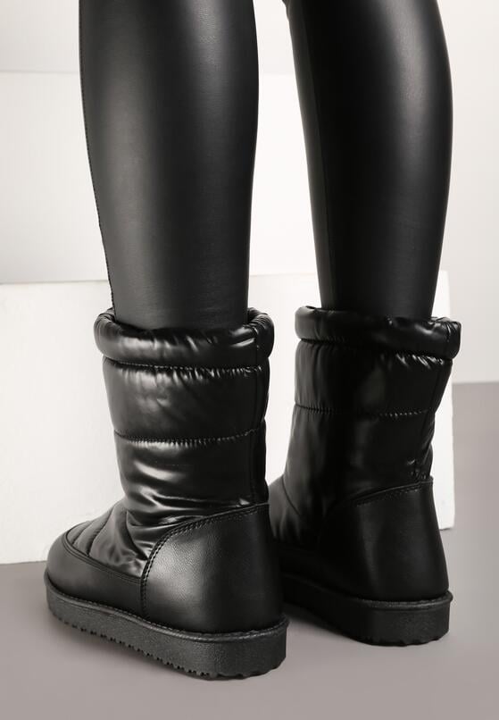 Czarne Płaskie Śniegowce z Pikowaną Cholewką Kariti 3