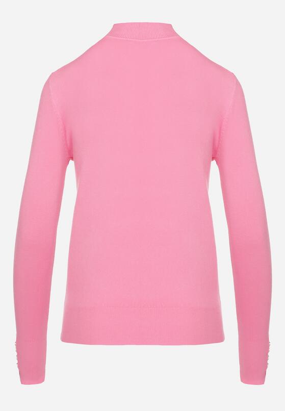Różowy Sweter Półgolf Ozdobiony Guzikami przy Rękawach Delianor 7