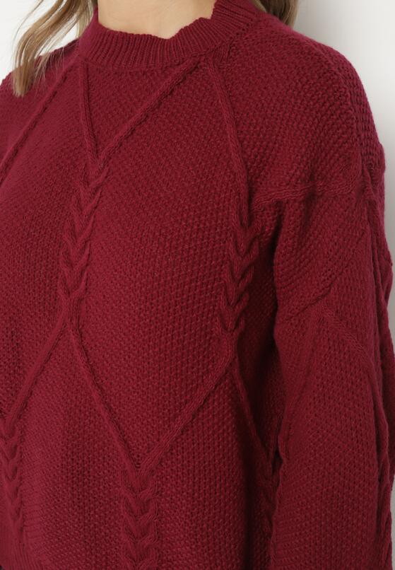 Bordowy Sweter Ozdobiony Ściągaczami i Splotem Temirene 5