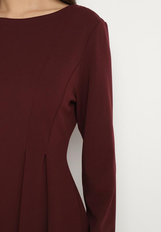 Bordowa Elegancka Sukienka Rozkloszowana Temarielis 5