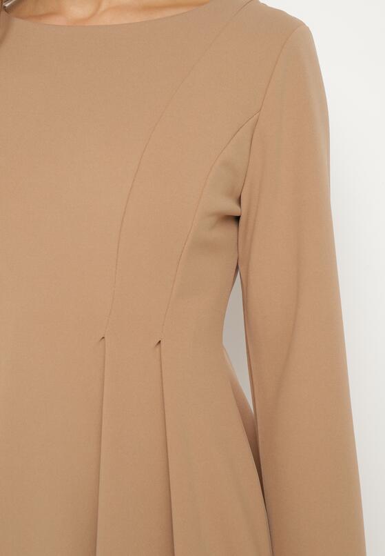Ciemnobeżowa Elegancka Sukienka Rozkloszowana Temarielis 5