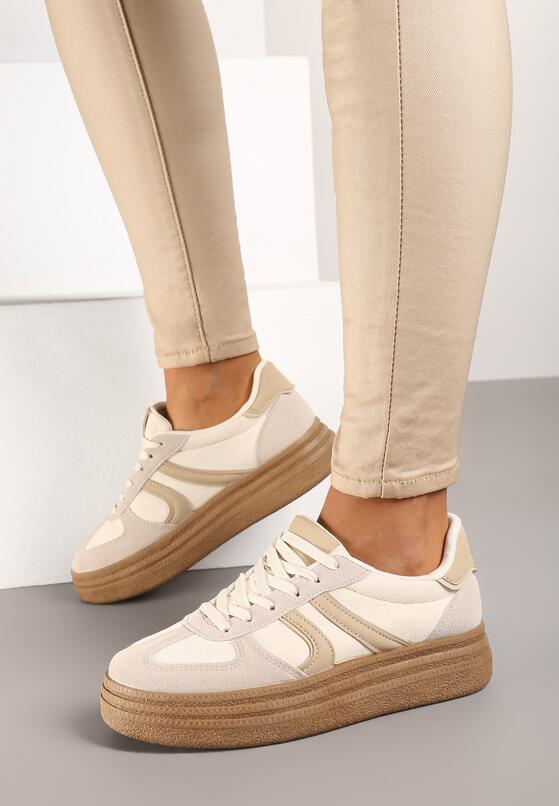Ciemnobeżowe Sneakersy na Grubej Podeszwie z Geometrycznym Wzorem Nevthaya 2