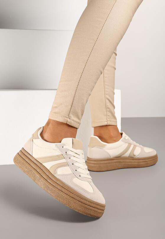 Ciemnobeżowe Sneakersy na Grubej Podeszwie z Geometrycznym Wzorem Nevthaya 1
