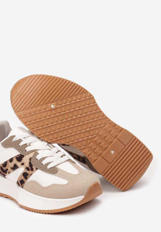 Beżowo-Białe Płaskie Sneakersy z Geometrycznym Wzorem w Panterkę Nawla 6