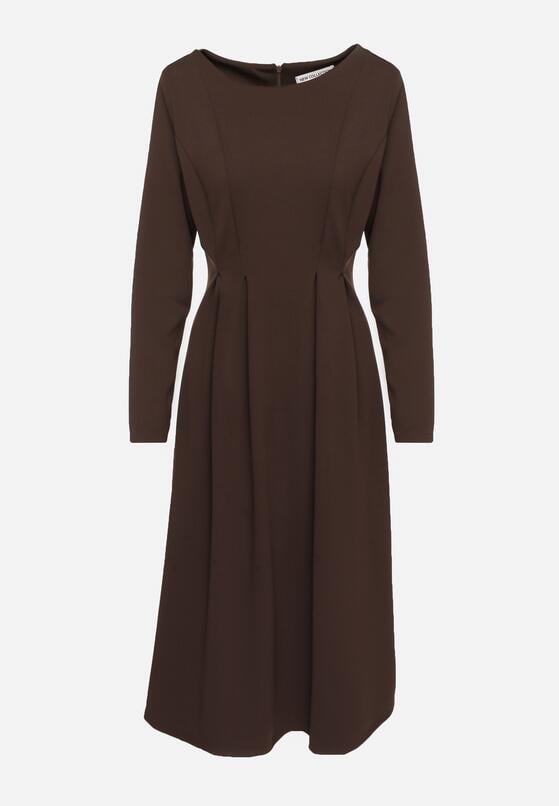 Brązowa Elegancka Sukienka Rozkloszowana Temarielis 6