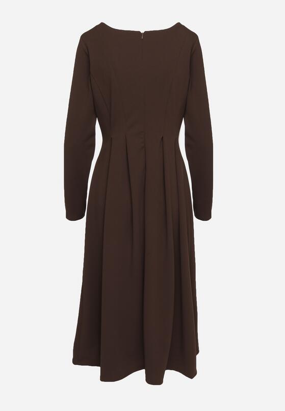 Brązowa Elegancka Sukienka Rozkloszowana Temarielis 7