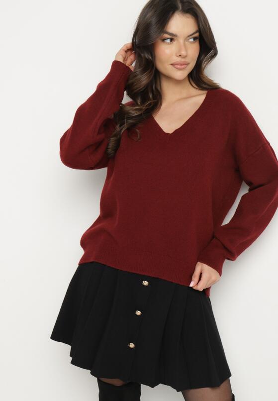 Bordowy Sweter z Bawełną Oversize Yorate 1